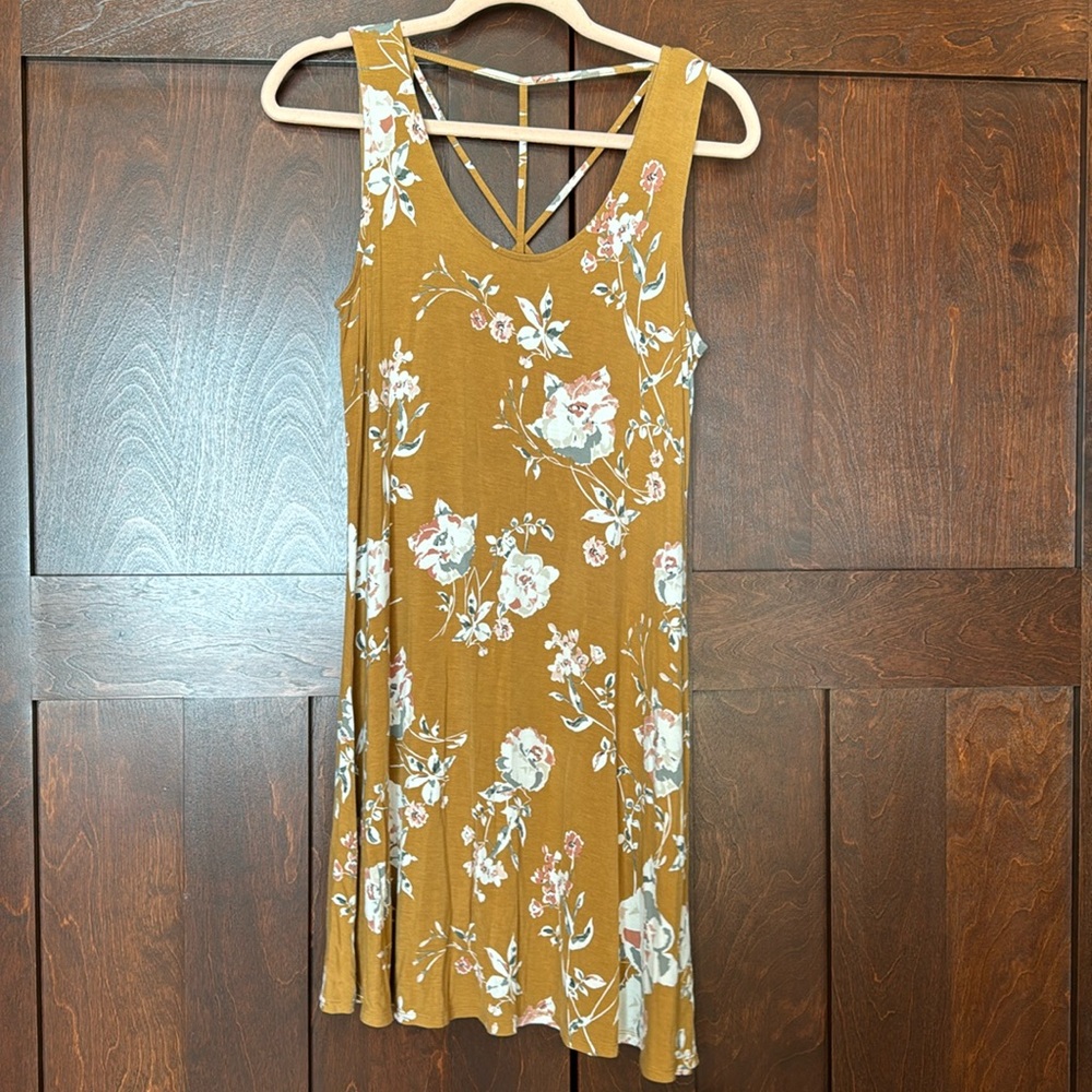 Yellow floral dress with strappy back size MED
